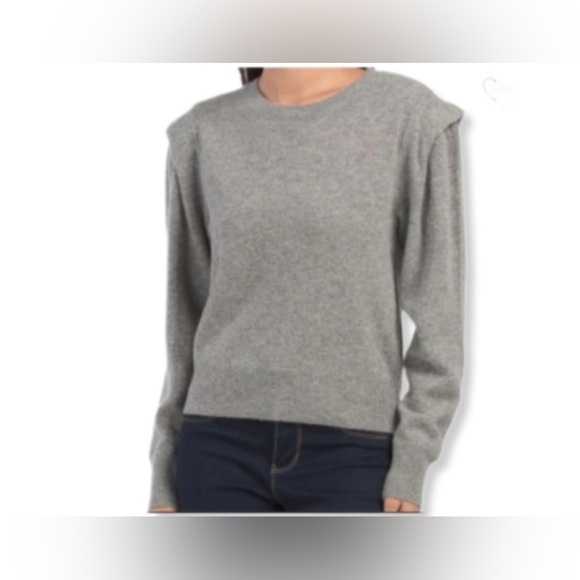 House of Harlow 1960 Grey Puff Sleeve Cashmere Crewneck Sweater‎ Cozy Timeless - Picture 2 of 8
